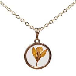 Real Dried Orange Flower Resin Round Necklace Gold