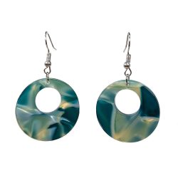 Blue Yellow Double Circle Round Resin Acrylic Earrings
