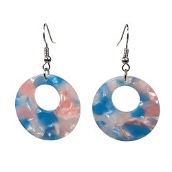 Pink Blue White Double Circle Round Resin Acrylic Earrings