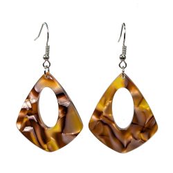 Brown Beige Gold Black Diamond Teardrop Resin Acrylic Earrings