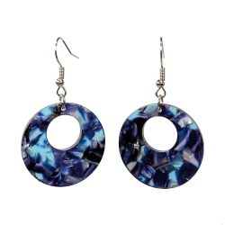 Blue Purple Black Double Circle Round Resin Acrylic Earrings