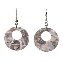 Grey White Double Circle Round Resin Acrylic Earrings