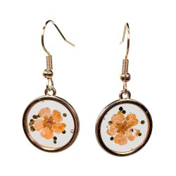 Real Dried Orange Flower Glitter Resin Round Earrings Gold