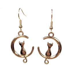 KC Gold Cat in the Moon Double Sided Charm Earrings