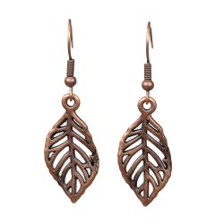 Hollow Crinkled Leaf Antique Copper Earrings