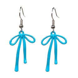 Double-Sided Bow Pendant Blue Earrings