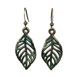 Hollow Crinkle Leaf Antique Bronze Patina Earrings