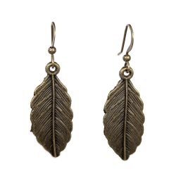 Detailed Oval Leaf Antique Bronze Earrings