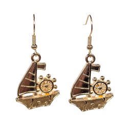 KC Gold Nautical Sail Boat With Wheel Earrings