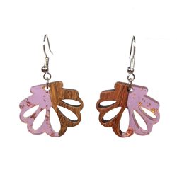 Purple Silver Leaf Scallop Shell Resin Wood Earrings
