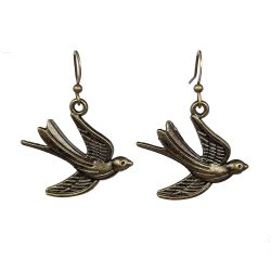 Antique Bronze Flying Sparrow Bird Earrings