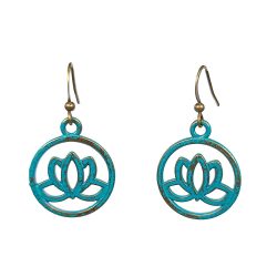 Antique Bronze Patina Hollow Lotus Flower in Hoop Earrings