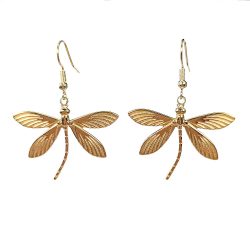 18K Real Gold Plated Stainless Steel Curved Tail Dragonfly Earrings