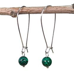 18K Real Gold Plated Stainless Steel Green Malachite 8mm Gemstone Earrings