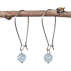 18K Real Gold Plated Stainless Steel Blue Jade 8mm Gemstone Earrings