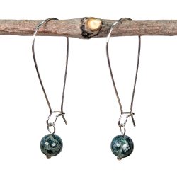 18K Real Gold Plated Stainless Steel India Agate 8mm Gemstone Earrings