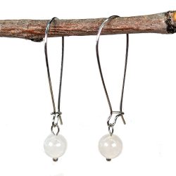 18K Real Gold Plated Stainless Steel White Jade 8mm Gemstone Earrings