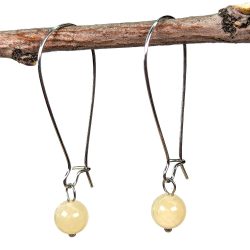 18K Real Gold Plated Stainless Steel Yellow Jade 8mm Gemstone Earrings