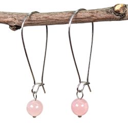 18K Real Gold Plated Stainless Steel Pink Jade 8mm Gemstone Earrings