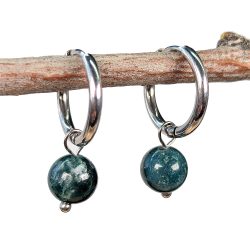 18K Real Gold Plated Stainless Steel Huggie Hoop India Agate 8mm Gemstone Earrings