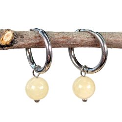 18K Real Gold Plated Stainless Steel Huggie Hoop Yellow Jade 8mm Gemstone Earrings