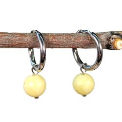 18K Real Gold Plated Stainless Steel Huggie Hoop Yellow Green Jade 8mm Gemstone Earrings