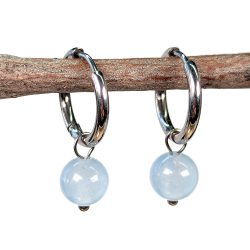 18K Real Gold Plated Stainless Steel Huggie Hoop Blue Jade 8mm Gemstone Earrings