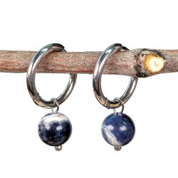 18K Real Gold Plated Stainless Steel Huggie Hoop Sodalite 8mm Gemstone Earrings