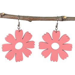 Large Pink Eight Petals Flower Teardrop Wood Necklace