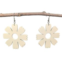 Large White Eight Petals Flower Teardrop Wood Necklace