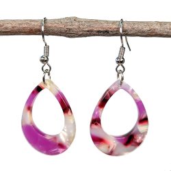 Pink Purple White Double Teardrop Resin Acrylic Earrings
