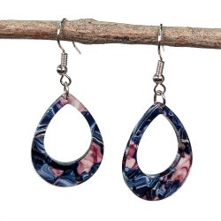 Blue Pink Purple Black Double Teardrop Resin Acrylic Earrings