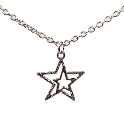 Silver Double Hollow Star Necklace