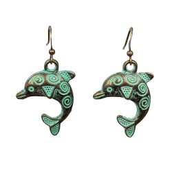 Antique Bronze Patina Jumping Dolphin Earrings