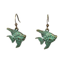 Antique Bronze Patina Angelfish Fish Earrings
