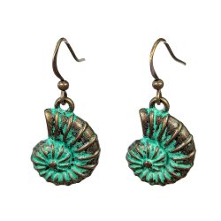 Antique Bronze Patina Shark Eye Shell Earrings