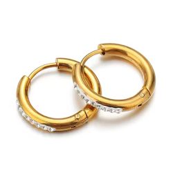 18K Real Gold Plated Stainless Steel Huggie Hoop Rhinestone Earrings