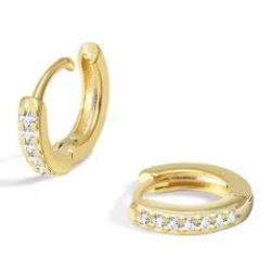 Gold Stainless Steel Huggie Hoop Rhinestone Earrings