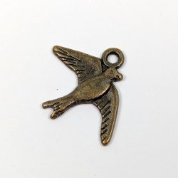 Small Flying Sparrow Bird Charm Antique Bronze