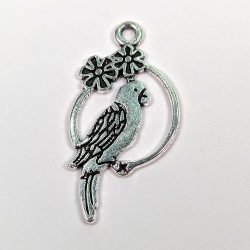 Parrot Bird in Hoop Charm Antique Silver