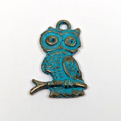 Antique Bronze Patina Big Eyes Owls Pendant