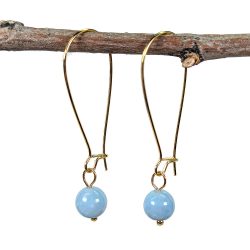 18K Real Gold Plated Stainless Steel Aquamarine 8mm Gemstone Earrings