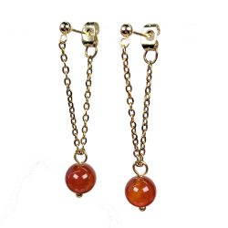 18K Real Gold Plated Stainless Steel Carnelian Gemstone Tassel Earrings