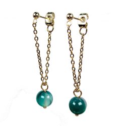 18K Real Gold Plated Stainless Steel Green Agate Gemstone Tassel Earrings