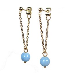 18K Real Gold Plated Stainless Steel Aquamarine Gemstone Tassel Earrings
