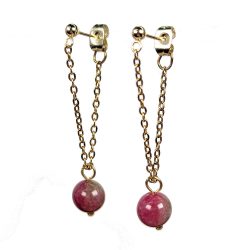 18K Real Gold Plated Stainless Steel Tourmaline Jade Gemstone Tassel Earrings