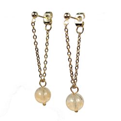 18K Real Gold Plated Stainless Steel Yellow Citrine Gemstone Tassel Earrings