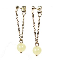 18K Real Gold Plated Stainless Steel Yellow Jade Gemstone Tassel Earrings