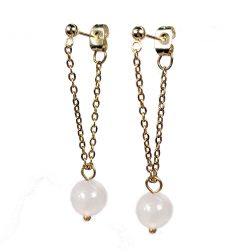 18K Real Gold Plated Stainless Steel White Jade Gemstone Tassel Earrings
