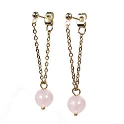 18K Real Gold Plated Stainless Steel Rose Quartz Gemstone Tassel Earrings